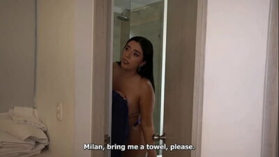 Big ass stepmom gets stuck in washing machine but stepson helps her out after fucking her