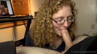 Hubby cums in natural redhead Ivy’s mouth on a work break blowjob
